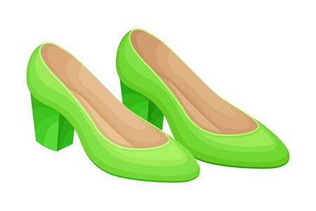 Pair of Casual Green Shoes Isolated on White Background Vector Illustration. Trendy Footwear for Elegant Women Lookのイラスト素材