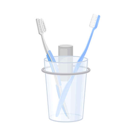 Hygienic Accessories with Toothbrush in Plastic Container in the Bathroom Vector Illustrationのイラスト素材