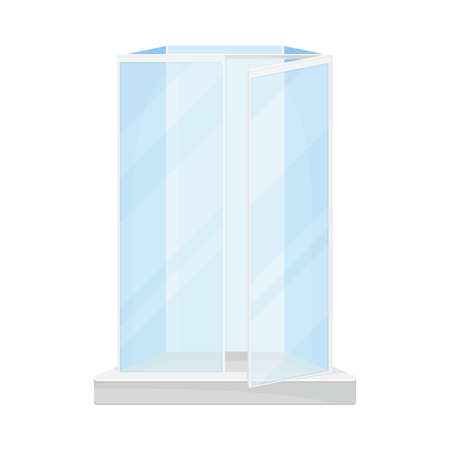 Stall Shower or Shower Unit with Door to Contain Water Spray Vector Illustrationのイラスト素材