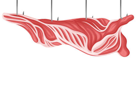 Raw Cow Carcass Hanging on Hook Vector Illustrationのイラスト素材