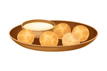 Deep Fried Shrimp Rolled in Ball with Sauce as Brazilian Cuisine Dish Vector Illustrationのイラスト素材