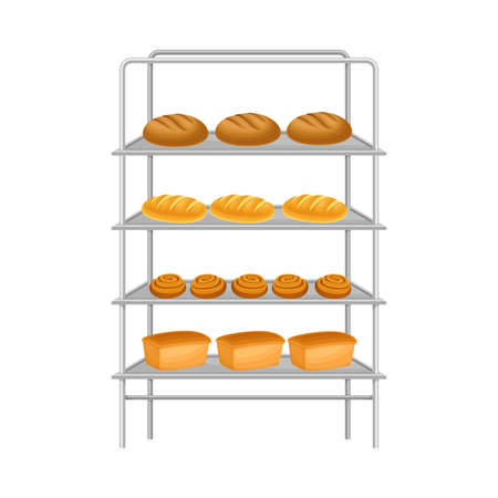 Rack with Loaf of Freshly Baked Bread Vector Illustrationのイラスト素材