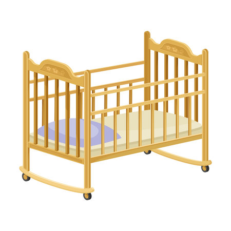 Wooden Crib or Baby Cot with Wheels Vector Illustrationのイラスト素材