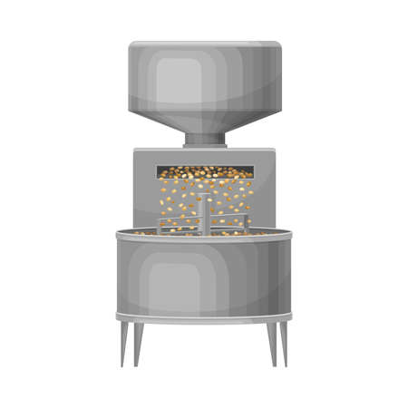 Steel Container as Coffee Production Equipment Vector Illustration. Commodity Crop and Export Product Manufacturingのイラスト素材