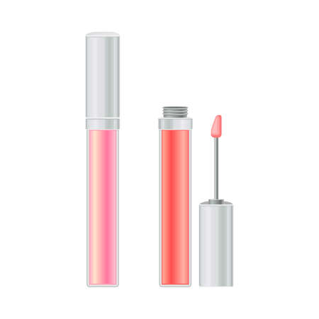Lip Gloss or Gloss Stick as Decorative Cosmetics or Color Cosmetics  Illustration. Female Stuff for Coloring Face and Applying Makeupのイラスト素材