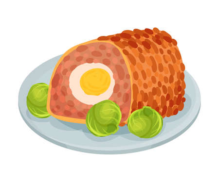 Rolled Meat of Forcemeat as Cuban Dish  Illustration. Appetizing Cuban Food Plating for Restaurant Menu Conceptのイラスト素材