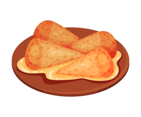 Deep-Fried Pastry with Savory Stuffing as Cuban Dish Illustration. Appetizing Cuban Food Plating for Restaurant Menu Conceptのイラスト素材