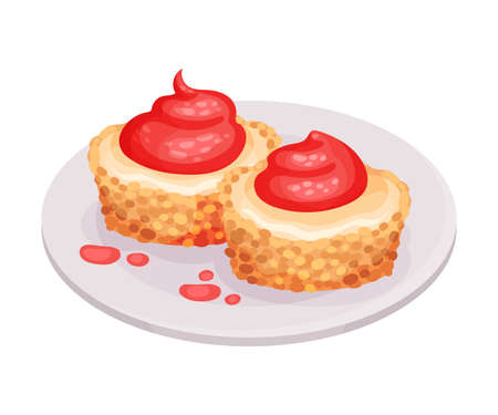 Sweet Cupcakes with Berry Cream as Cuban Dessert Illustration. Appetizing Cuban Food Plating for Restaurant Menu Conceptのイラスト素材