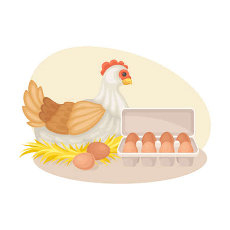 Hen Hatching Eggs as Poultry Breeding Vector Compositionのイラスト素材