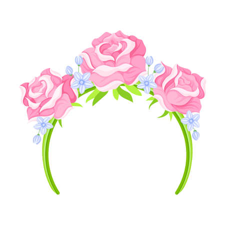 Headband with Decorative Rose Flowers and Leaves Vector Illustrationのイラスト素材