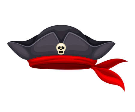 Pirate Black Hat with Skull and Red Band Illustrationのイラスト素材
