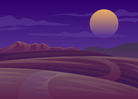 Horizontal Scenery with Sunset and Mountain Landscape Vector Illustrationのイラスト素材