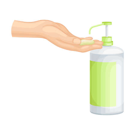 Hand Using Sanitizer Gel as Detergent and Disinfectant Vector Illustrationのイラスト素材