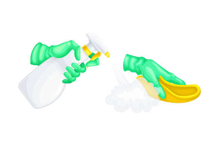 Hand Using Detergent and Disinfectant in Dispenser Bottle Vector Illustrationのイラスト素材