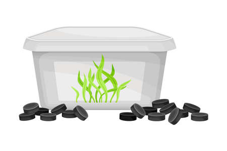 Sea Kelp in Tablets as Organic Fertilizer for Soil and Plant Growth Vector Illustrationのイラスト素材