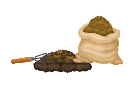 Sack of Topsoil with Dung as Organic Fertilizer for Soil and Plant Growth Vector Illustrationのイラスト素材