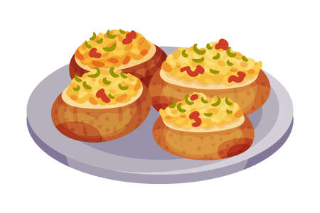 Potatoes Stuffed with Vegetables as Italian Cuisine Dish Vector Illustrationのイラスト素材