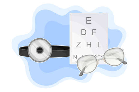 Ophthalmological Supplies with Glasses and Eyechart for Vision Screening Vector Compositionのイラスト素材