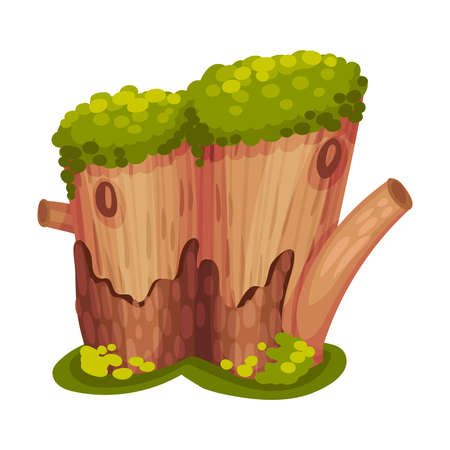 Stump or Tree Stub Covered with Moss as Forest Element Vector Illustrationのイラスト素材