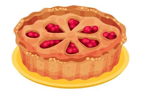 Baked Sweet Pie with Filling and Crust Made of Shortcrust Pastry Vector Illustrationのイラスト素材