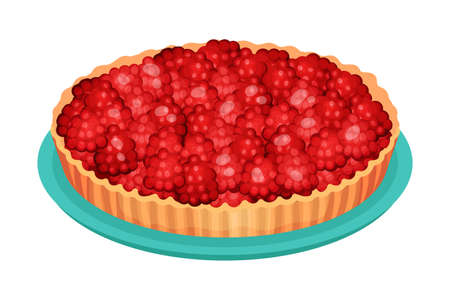 Sweet Homemade Open Pie or Tart with Berry Filling and Crust Made of Shortcrust Pastry Vector Illustrationのイラスト素材
