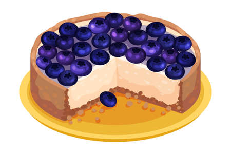 Sweet Homemade Open Pie or Tart with Berry Filling and Crust Made of Shortcrust Pastry Vector Illustrationのイラスト素材