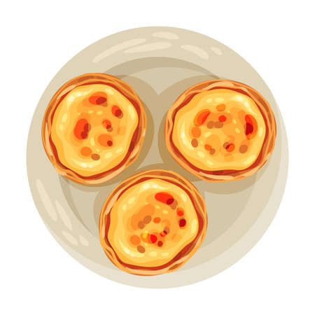 Tartlet from Puff Paste Filled with Pastry Cream as Portuguese Dessert View from Above Vector Illustrationのイラスト素材