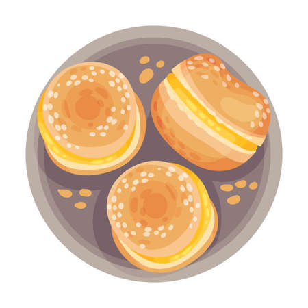 Doughnut with Pastry Cream as Portuguese Dessert View from Above Vector Illustrationのイラスト素材