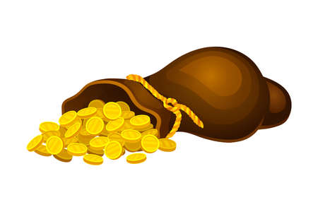 Bag or Sack Full with Golden Coins Vector Illustrationのイラスト素材