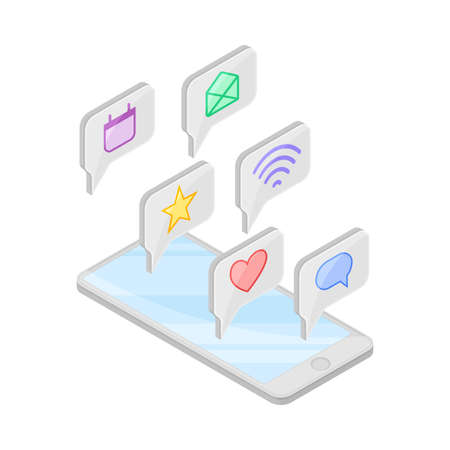 Smartphone Software with Mail and Messaging App Isometric Illustrationのイラスト素材
