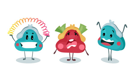 Cute Cartoon Wallet Character Showing Happiness and Sadness Vector Set