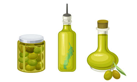 Jar of Golden Olive Oil and Canned Berries Vector Setのイラスト素材
