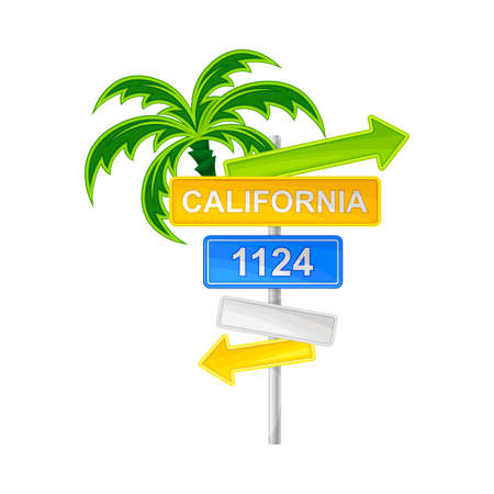 California Road Direction Signs with Arrow as Travel Destination Vector Illustrationのイラスト素材
