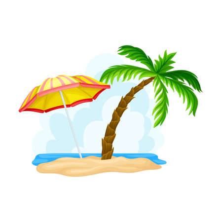 Palm Trees Growing on California Sea Shore and Beach Umbrella Vector Illustrationのイラスト素材