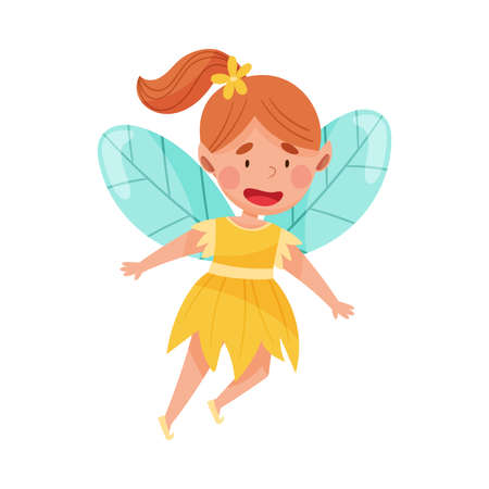 Little Fairy or Pixie with Wings Hovering Vector Illustrationのイラスト素材