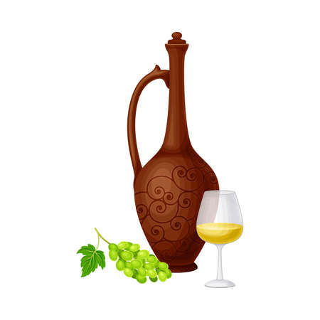 Ceramic Jar with Wine and Grape Cluster as Georgia Country Attribute Vector Illustrationのイラスト素材