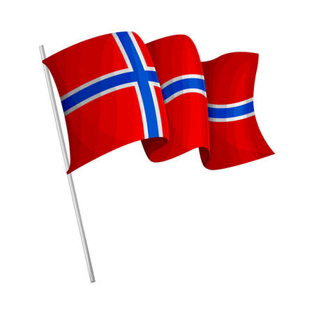 Waving Flag of Norway on Pole as Country Attribute Vector Illustrationのイラスト素材