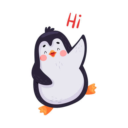 Adorable Penguin with Red Cheeks Greeting Vector Illustrationのイラスト素材