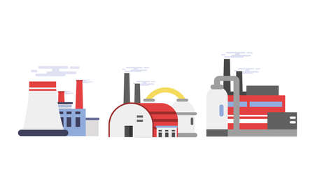 Industrial Plant and Factory Buildings with Chimney Stalk Setのイラスト素材