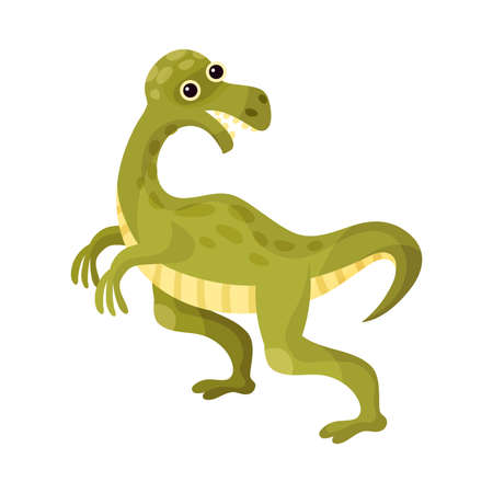 Cute Green Bipedal Dinosaur with Tail as Ancient Reptile Vector Illustrationのイラスト素材