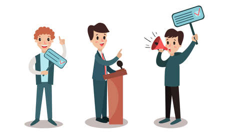 Political Man Candidates Speaking from Tribune Vector Illustration Setのイラスト素材
