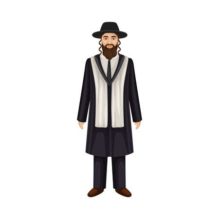 Hebrew Man with Side-locks Dressed in Black Suit Vector Illustrationのイラスト素材
