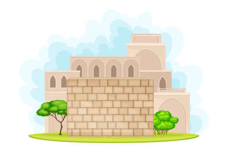 Holy Jerusalem City Wall and Architecture Vector Illustrationのイラスト素材