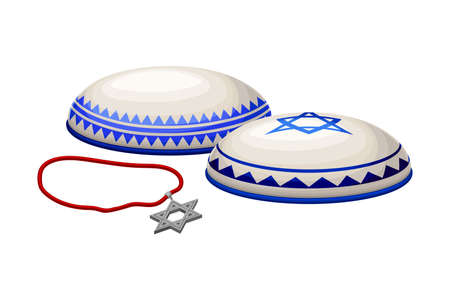 Jewish Kippah and Star of David as Religious Attribute of Hebrew Vector Illustrationのイラスト素材