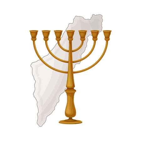 Golden Menora as Jewish Candelabrum for Eight-day Festival of Hanukka Vector Illustrationのイラスト素材