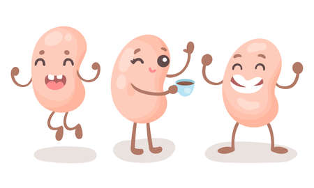 Humanized Soy Bean Character Laughing and Jumping Vector Setのイラスト素材