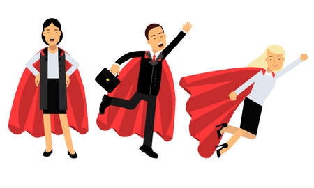 People Characters in Formal Suit and Red Capes in Different Poses Illustration Setのイラスト素材