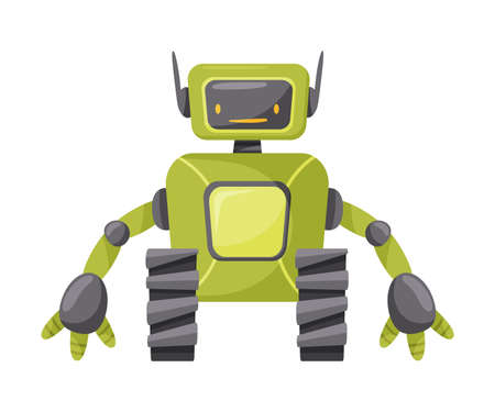 Green Iron Humanoid or Robot with Head and Limbs as Artificial Intelligence Vector Illustrationのイラスト素材