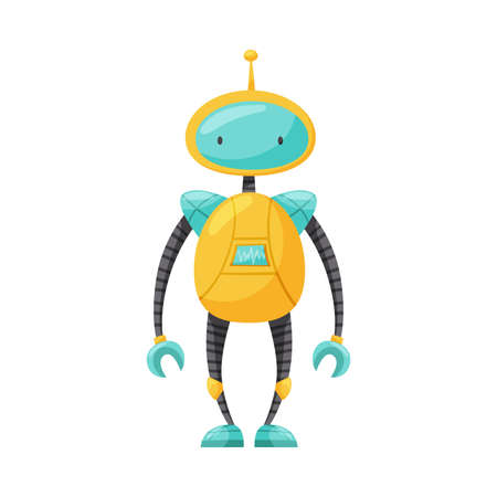 Humanoid or Robot with Iron Limbs and Antenna as Artificial Intelligence Vector Illustrationのイラスト素材