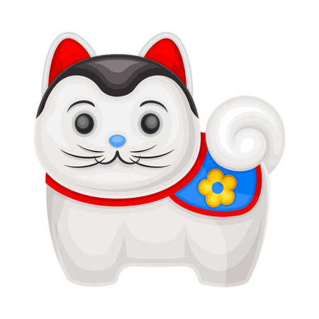 Porcelain Cat as Japanese Figurine Bringing Luck Vector Illustrationのイラスト素材